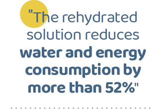 \“The rehydrated solution reduces water and energy consumption by more than 52%