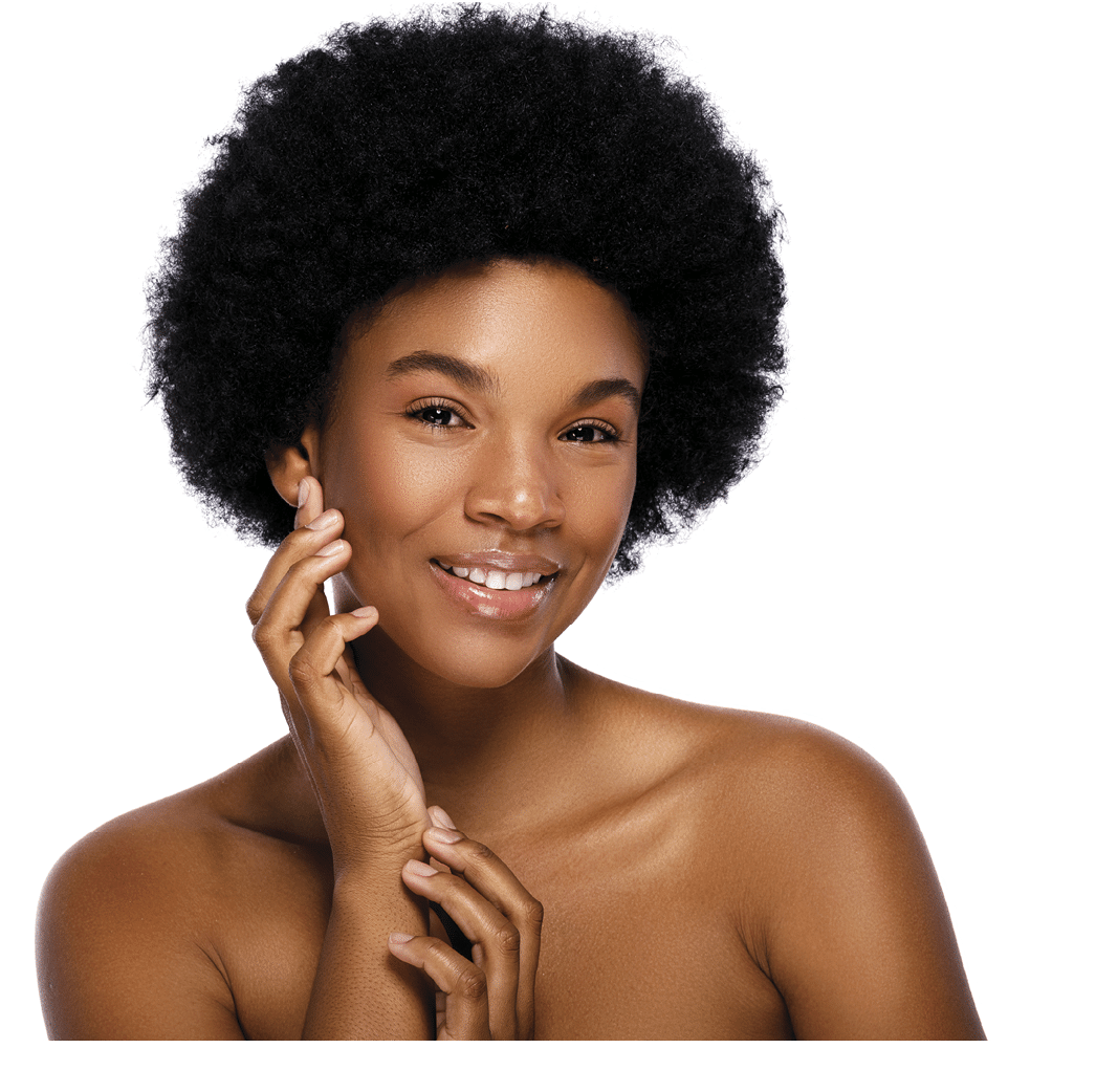 Portrait of young and cute african woman on white background