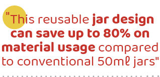 \“This reusable jar design can save up to 80% on material usage compared to conventional 50mℓ jars