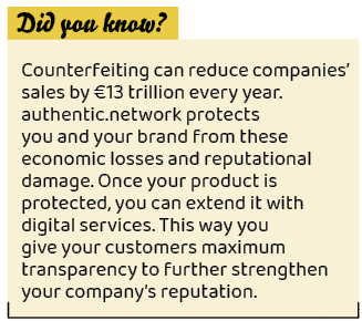 ,Counterfeiting can reduce companies’ sales by €13 trillion every year. authentic.network protects you and your brand...