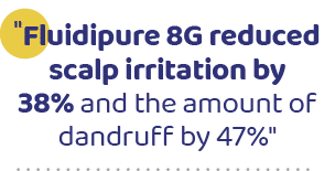 \“Fluidipure 8G reduced scalp irritation by 38% and the amount of dandruff by 47%