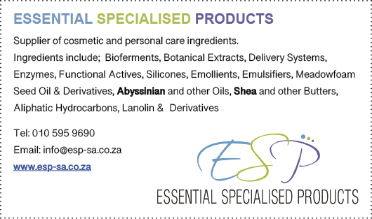 Essential Specialised Products Supplier of cosmetic and personal care ingredients  Ingredients include; Bioferments,    