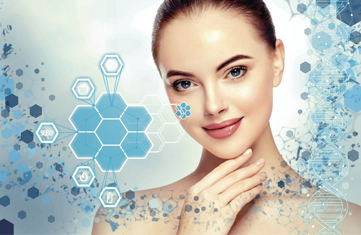 Beautiful woman info-graphic portrait with information and healthy concept