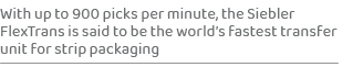 With up to 900 picks per minute, the Siebler FlexTrans is said to be the world’s fastest transfer unit for strip pack...