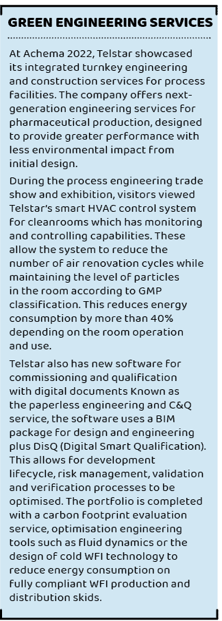 ,Green engineering services ,At Achema 2022, Telstar showcased its integrated turnkey engineering and construction se...