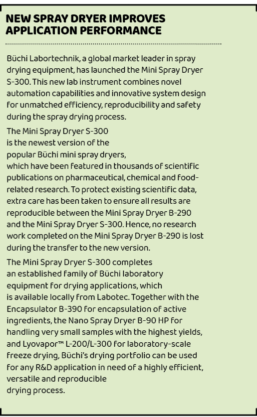 ,New spray dryer improves application performance,B chi Labortechnik, a global market leader in spray drying equipmen...