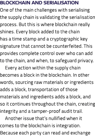 Blockchain and serialisation One of the main challenges with serialising the supply chain is validating the serialisa...