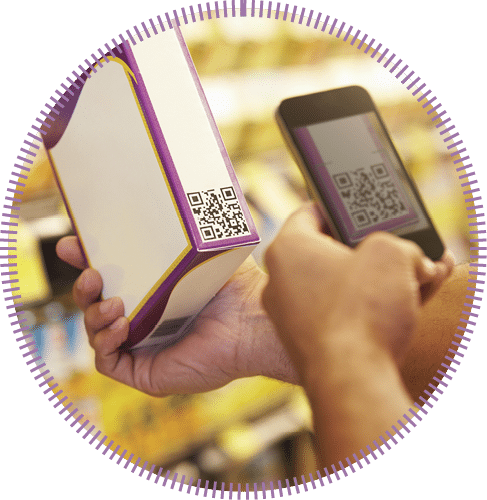 Man Scanning Voucher Code In Supermarket With Mobile Phone