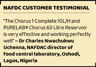 NAFDC customer testimonial,“The Chorus 1 Complete 10L/H and PURELAB® Chorus 60 Litre Reservoir is very effective and ...