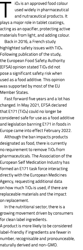 T iO2 is an approved food colour used widely in pharmaceutical and nutraceutical products. It plays a major role in t...