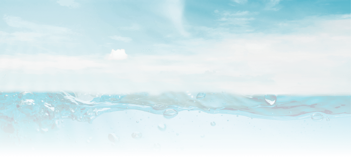 Spectacular ocean waves stop steaming with separate bubbles on a bright sky background. Popular corners, natural concepts