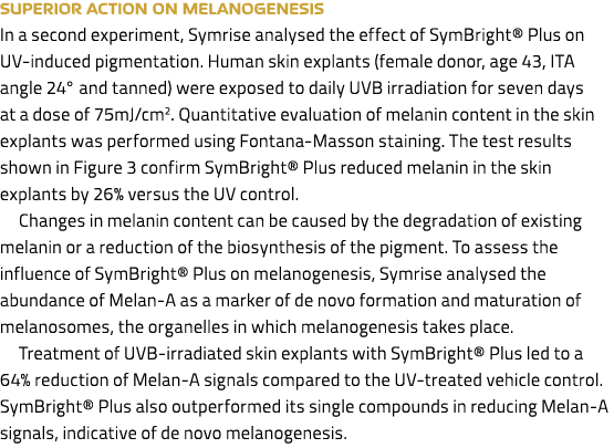 superior action on melanogenesis In a second experiment, Symrise analysed the effect of SymBright® Plus on UV induced...