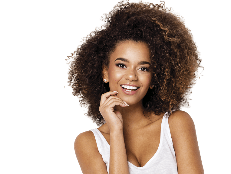 Portrait of smiling young black woman with copy space