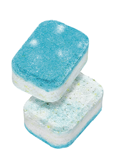 Two dishwasher detergent tablets isolated on white background with clipping path