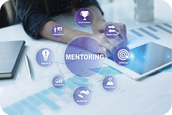 Mentoring on the virtual screen. Education concept. E-Learning. Success.