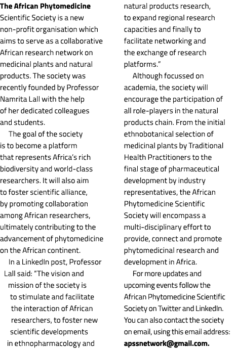 The African Phytomedicine Scientific Society is a new non profit organisation which aims to serve as a collaborative ...
