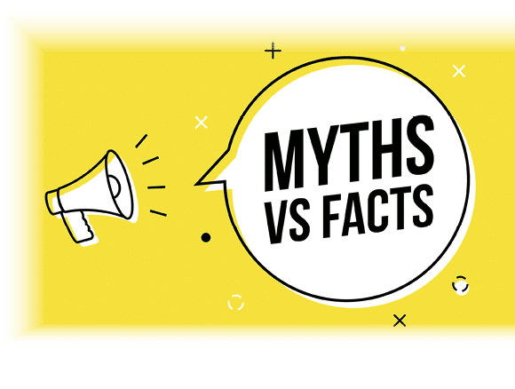 Myths and facts logo vector megaphone background. Check fact truth fake concept.