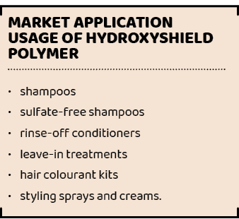 Market application usage of HydroxySHIELD Polymer,• shampoos • sulfate free shampoos • rinse off conditioners • leave...