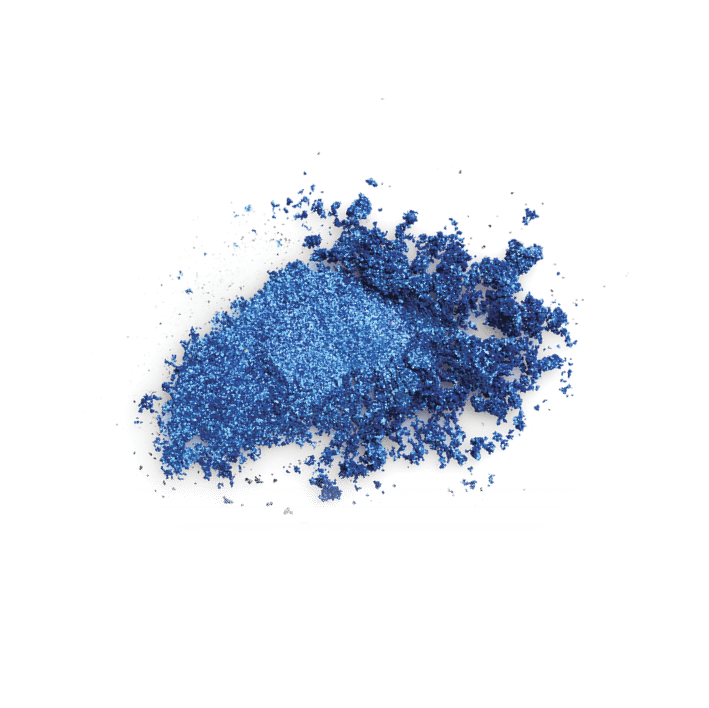 Smear of crushed blue eyeshadow as sample of cosmetics product isolated on white