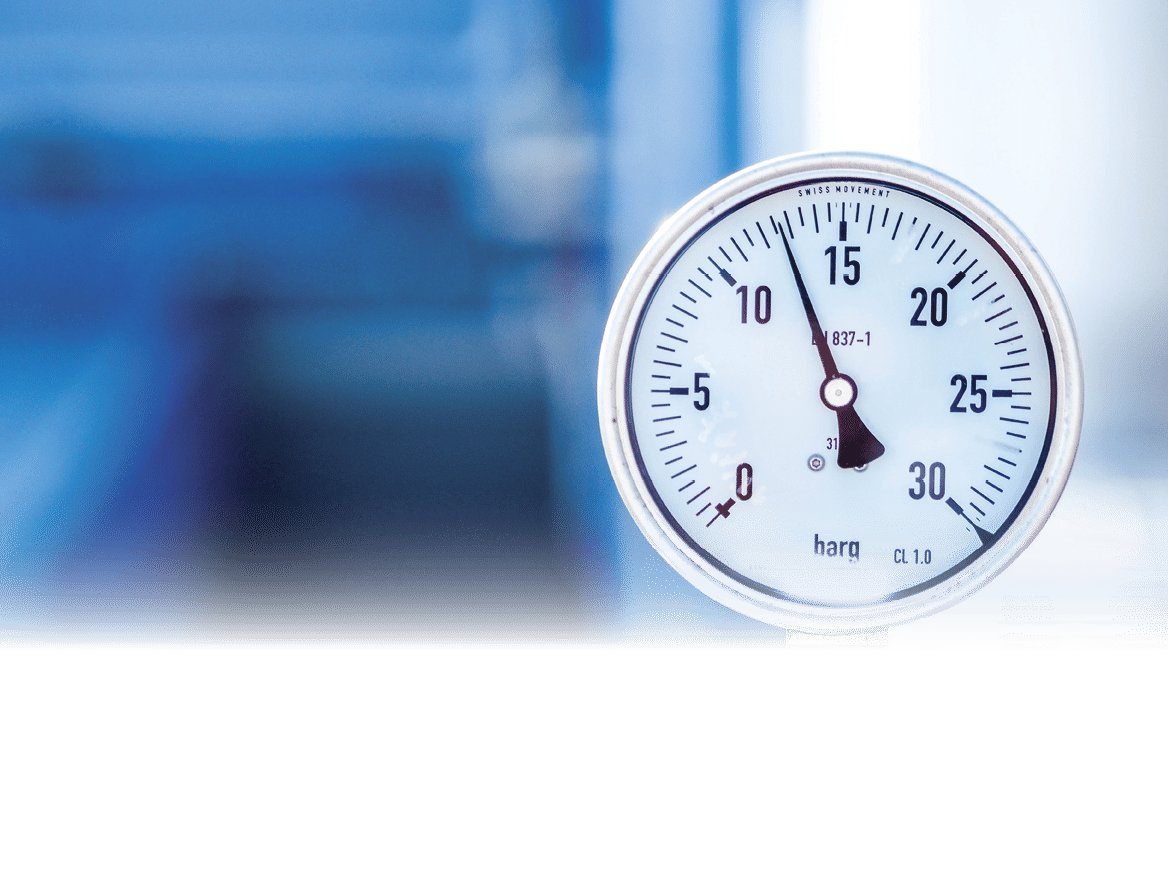 Pressure gauge of measuring instrument close up in industry zone at power plant with closed up