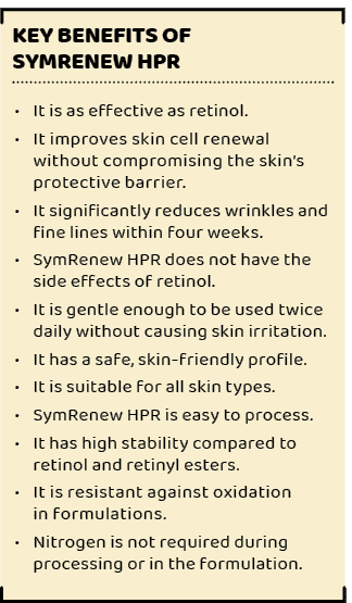 ,Key benefits of SymRenew HPR ,• It is as effective as retinol. • It improves skin cell renewal without compromising ...