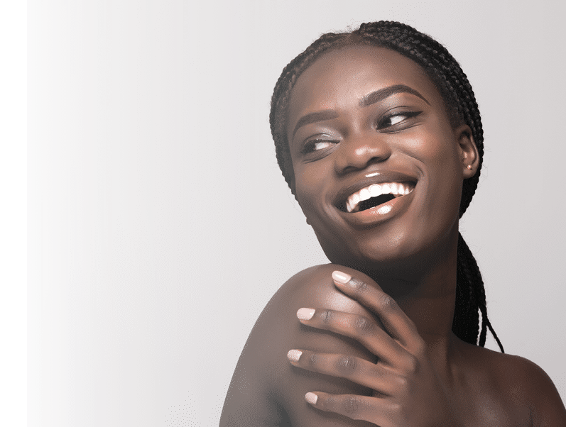 Pretty afro american woman skincare face enjoying treatment isolated on white background