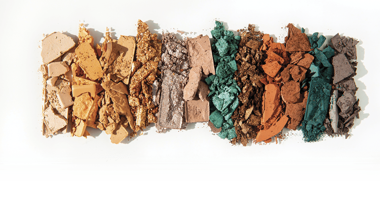 Eyeshadow palette texture cosmetics coloured powder makeup isolated on white background