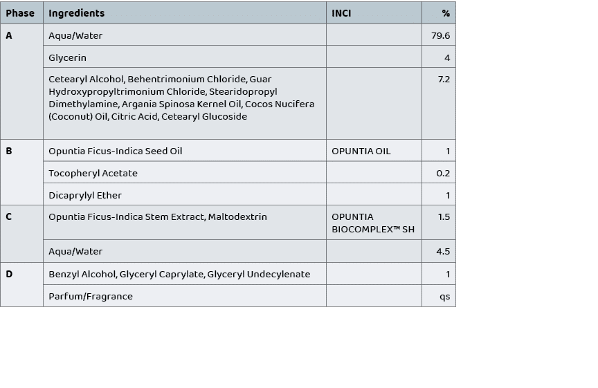 Phase,Ingredients,INCI ,% ,A,Aqua/Water,,79.6,Glycerin,,4,Cetearyl Alcohol, Behentrimonium Chloride, Guar Hydroxyprop...