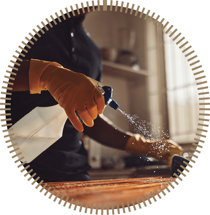 I dont need a magic wand, Ive got my hands. Shot of an unrecognisable man disinfecting a kitchen counter at home.