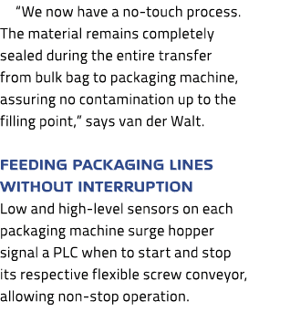 “We now have a no touch process. The material remains completely sealed during the entire transfer from bulk bag to p...