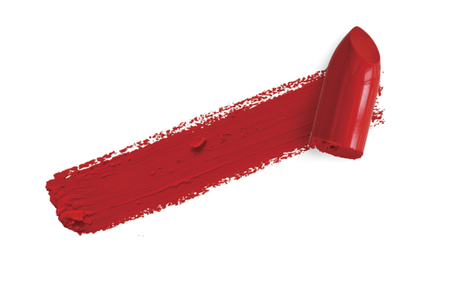 Red lipstick bullet smudged isolated on white with copy space