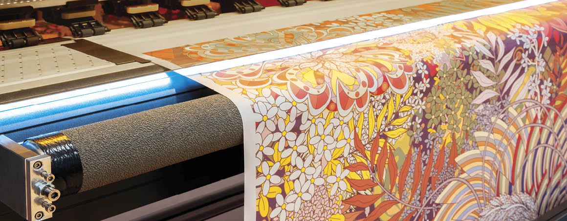 Wide-format inkjet printer. Color toners ink in the digital printer